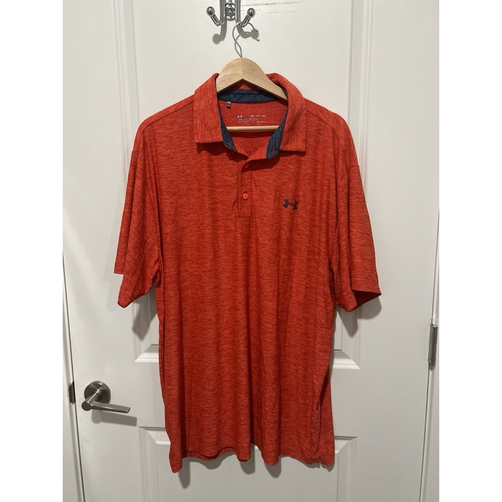 Under Armour‎ Heat Gear Polo Bright Orange Men's Loose Size 2XL Golf Work